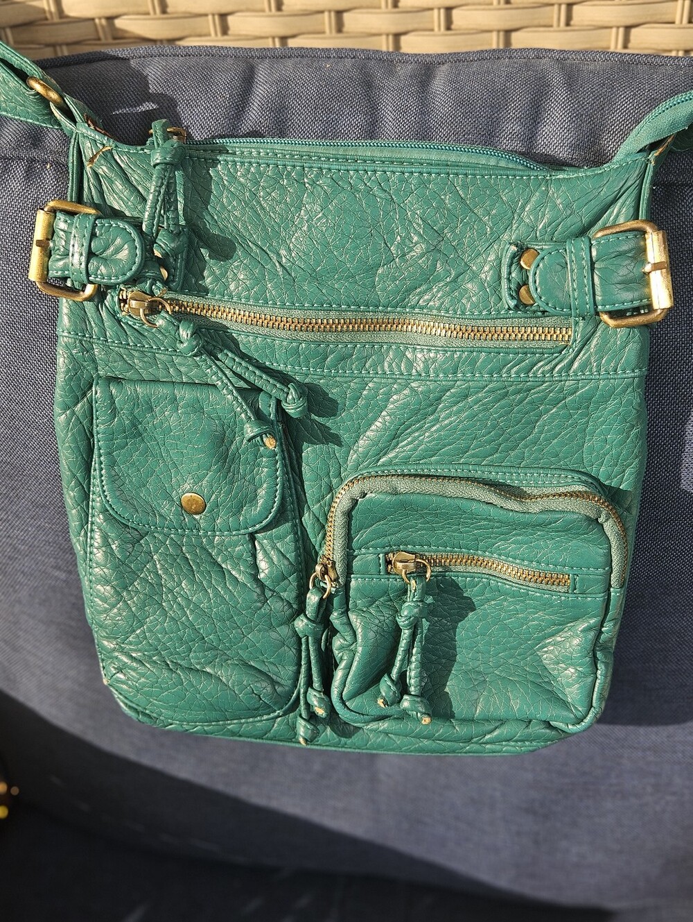 Teal Crossbody Leather Bag with Gold Hardware